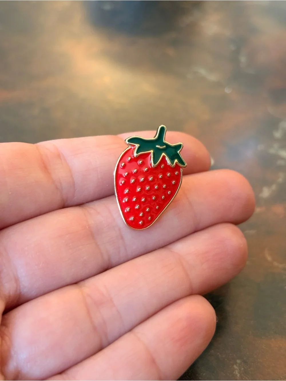 Strawberry Enamel Pin - Red & Green Fruit Lapel Pin